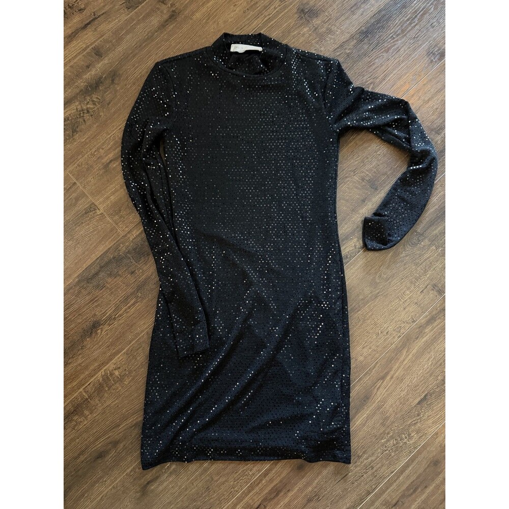 ELODIE SPARKLING LONG SLEEVE MINIDRESS Black XS